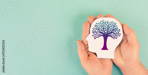 Mind, colorful tree growing, mental health, positive attitude and inspiration, creative thinking brain, personal development, self esteem and healing