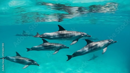 Wallpaper Mural Pod of dolphins swimming gracefully in clear blue ocean water Torontodigital.ca