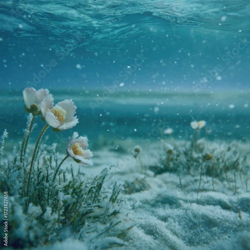 Underwater snowy flowers