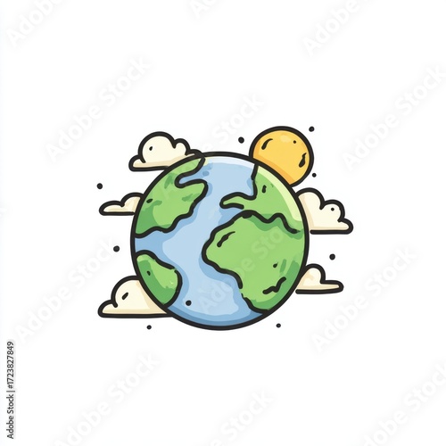 Cartoon Earth with Sun and Clouds (2)