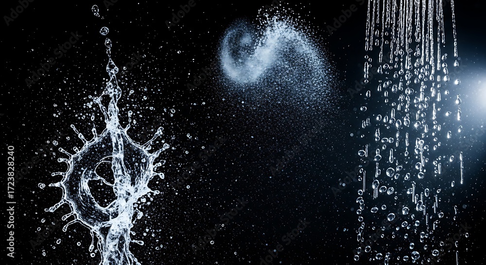 Obraz premium Water Droplets Splashing and Falling.