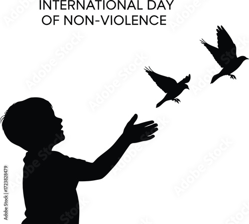 Vector art of child releasing birds for International Day of Nonviolence
