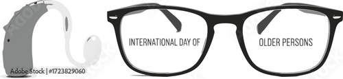 Vector art of hearing aid and glasses with text international day of older persons