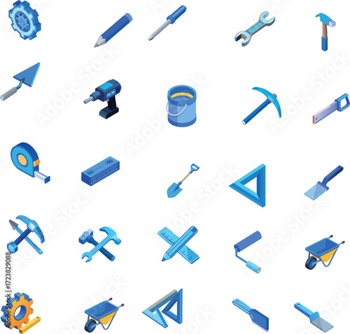 Isometric Construction, Handyman, and Tools Icons