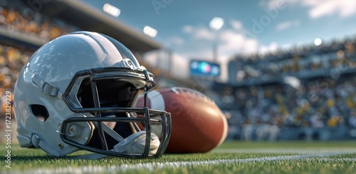 Football Helmet and Ball Resting on the Field During a Sunny Game Day at the ...
