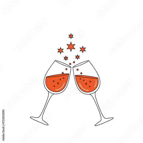 Celebration cheers with sparkling wine and confetti.
