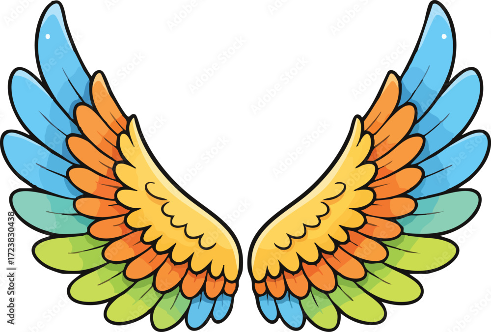 Obraz premium Colorful Cartoon Feather Wings — Isolated on White
