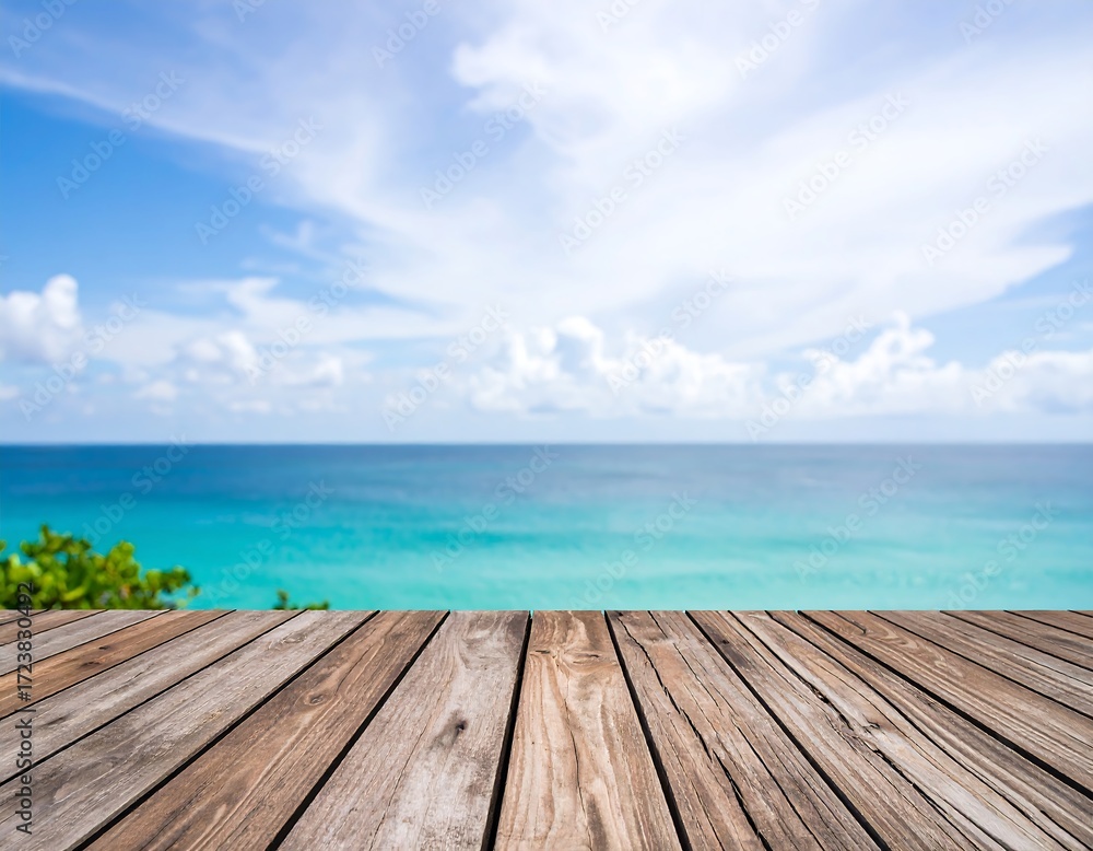 Fototapeta premium Wooden deck overlooking a tranquil ocean