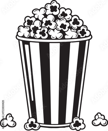 Popcorn in Striped Bucket Movie Night Digital Clipart & Vector