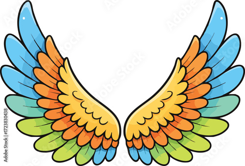 Colorful Cartoon Feather Wings — Isolated on White