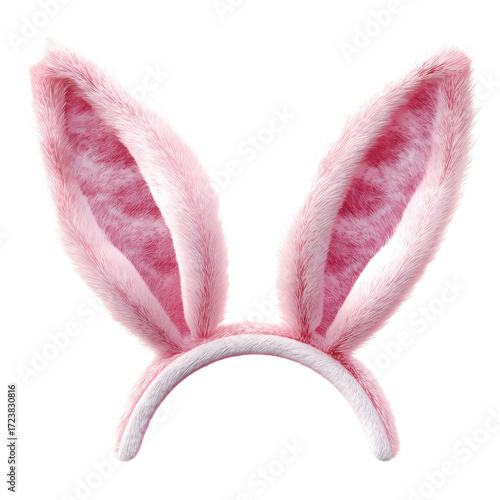 Fluffy Pink Bunny Ears Headband with White Trim on Black Background rabbit ears costume accessory, Isolated On White, Png Transparent, Cut Out