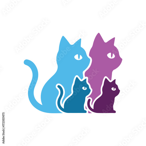 Cats family Silhouette. A group of  cats are sitting together, creating a charming and whimsical scene.