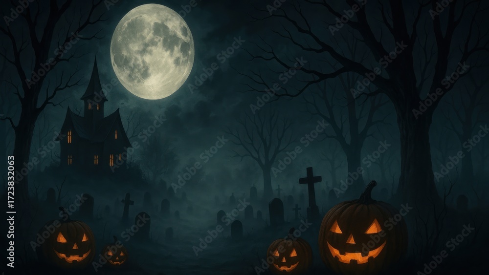 Fototapeta premium Spooky Halloween night scene.