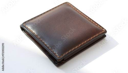 Brown leather wallet displayed on a light background  
