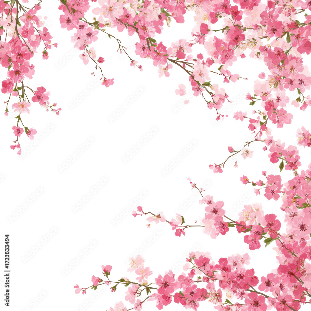 Naklejka premium Delicate Pink Cherry Blossom Branches Forming a Decorative Border on Black Background cherry blossoms, Isolated On White, Png Transparent, Cut Out