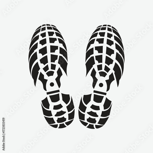 Shoe footprint silhouette isolated on white background. Hiking boot sole print vector illustration for outdoor, adventure, and footwear design concepts