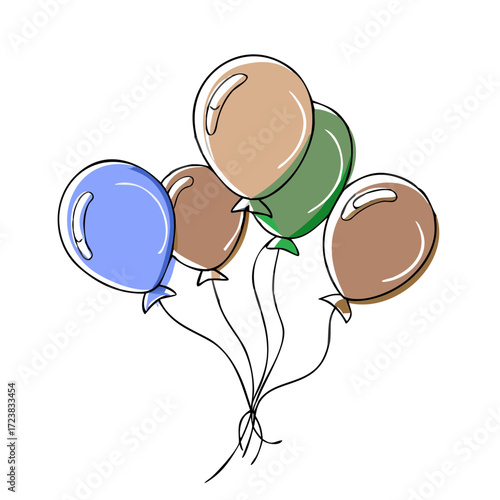 Colorful balloons in various shades floating together  