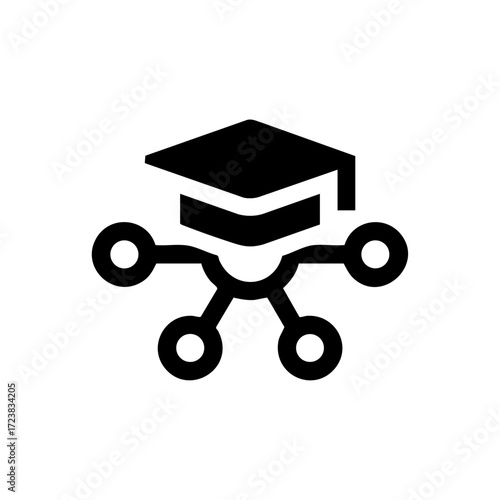 Graduation cap connected with network nodes symbolizing AI tutoring platforms, online learning, and digital education.