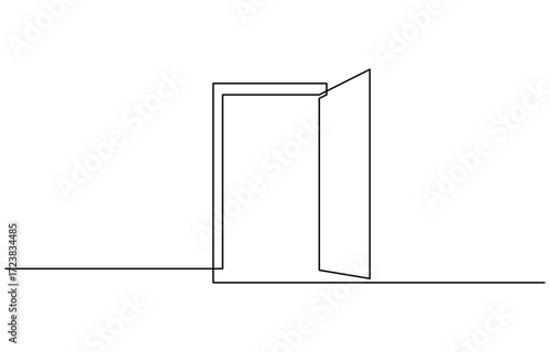 Open door with one continuous line. Single line editable drawing vector illustration