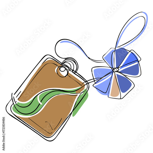Abstract illustration of tea bag with green tea and flower  