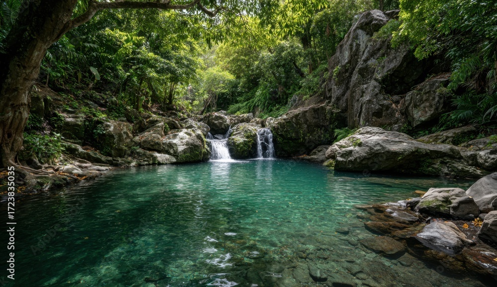 Fototapeta premium Lush, tranquil pool in a jungle setting