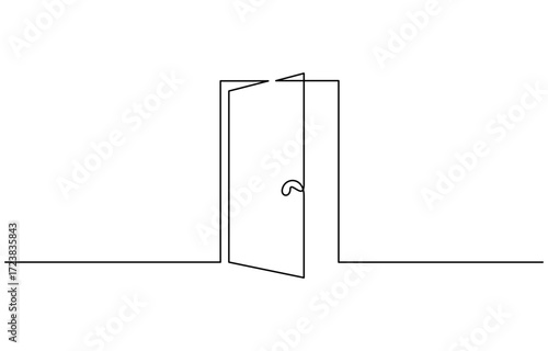 Open door with one continuous line. Single line editable drawing vector illustration