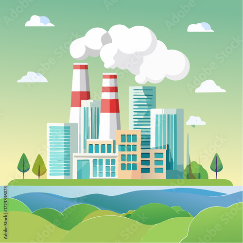 ecological factory smoke comes into the city with a lot of pollution