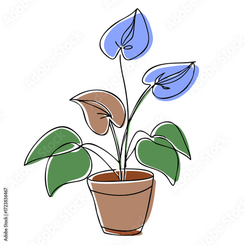 Abstract plant illustration with colorful leaves in a pot  