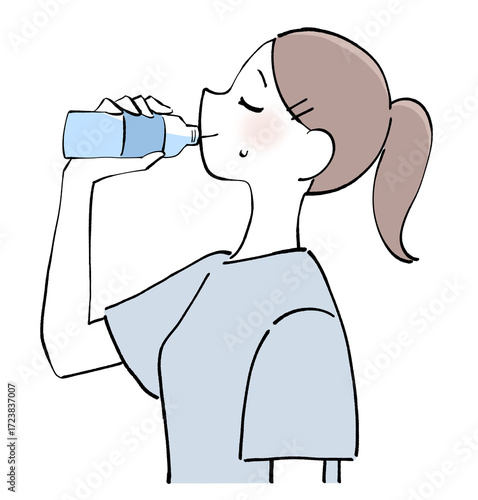 ペットボトルの水を飲む女性