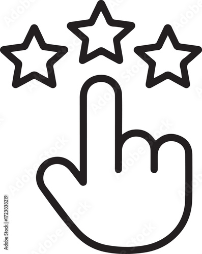 Hand cursor selecting three stars for rating or feedback on a white background