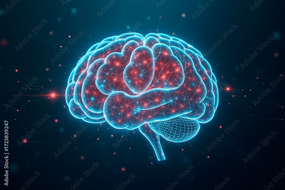 Fototapeta premium Futuristic Digital Brain with Glowing Neural Connections Representing Artificial Intelligence and Data Processing