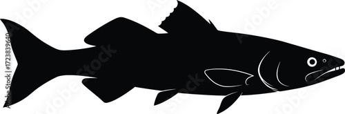 Dynamic Vector Illustration of a Black Fish Swimming in Ocean Waters, High-Resolution Silhouette Design for Graphic Art, Nature Focus, Serene Environment, Eye-Level View