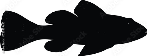 Dynamic Vector Fish Illustration, Black Silhouette, Underwater Scene, Graphic Design, Minimalist Style, Aquatic Environment, Creative Concept