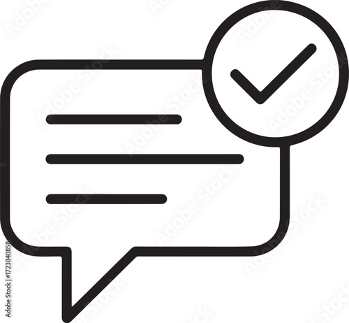 Simple line icon of a speech bubble with a checkmark indicating success