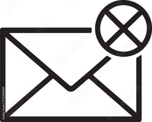 Simple line icon of an envelope with a red x symbol indicating no mail