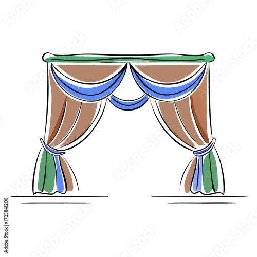 Illustrated curtain design with colorful drapes in a playful style  