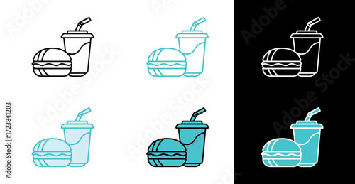 Hamburger and soda combo icon for food and drink promotion in line and fill style