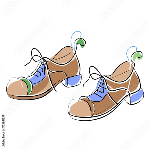 Colorful dancing shoes with laces in artistic illustration style  
