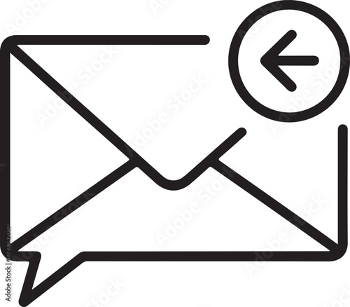 Simple outline icon of an email envelope with a speech bubble and back arrow