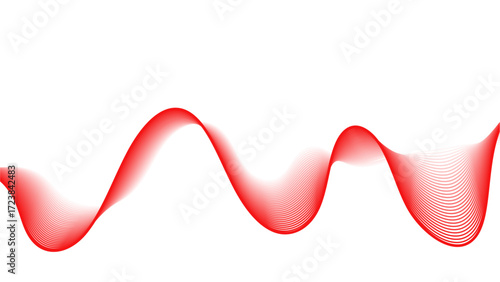 Dynamic red and white abstract wave pattern flows across transparency background, creating sense of movement and energy. gradient effect adds depth and dimension to design