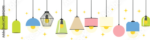 Pendant light vector, hanging lamp design, colorful fixture illustration, interior lighting element, glowing bulb art, modern decor concept
