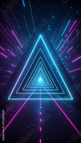 Futuristic Abstract Neon Tunnel with Glowing Blue and Magenta Triangles

