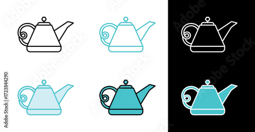 Kettle household appliance icon for boiling water in line and fill style