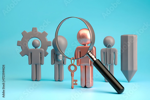 A diverse team of 3D men stands together in a circular group, with one leader holding a red heart, symbolizing community and shared success	