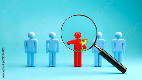 A diverse team of 3D men stands together in a circular group, with one leader holding a red heart, symbolizing community and shared success	