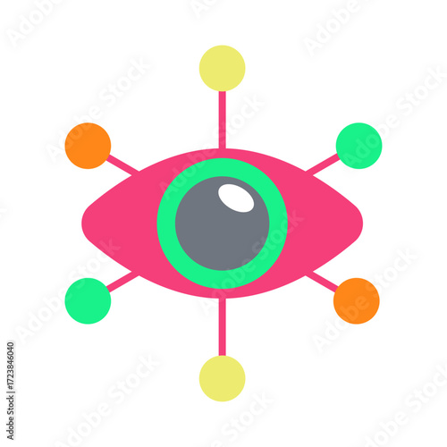 Visual Intelligence Icon Bright Eye Connected with Dots, Representing Insight