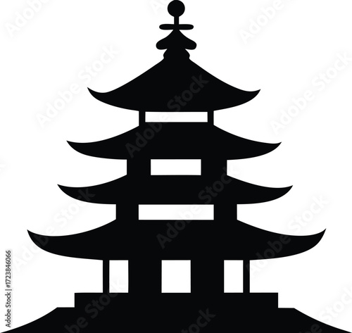 Traditional japanese pagoda architecture with bamboo and a rising silhouette vector