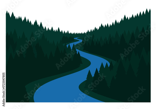 Peaceful River Winding Through a Verdant Forest.