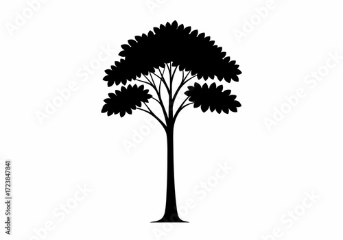 Single Tree Silhouette on White Background.