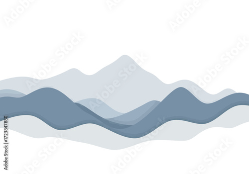 Peaceful Blue and Gray Mountain Landscape Painting.